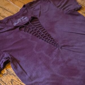 Affliction Plum Tie Dye Short Sleeve Women's Top